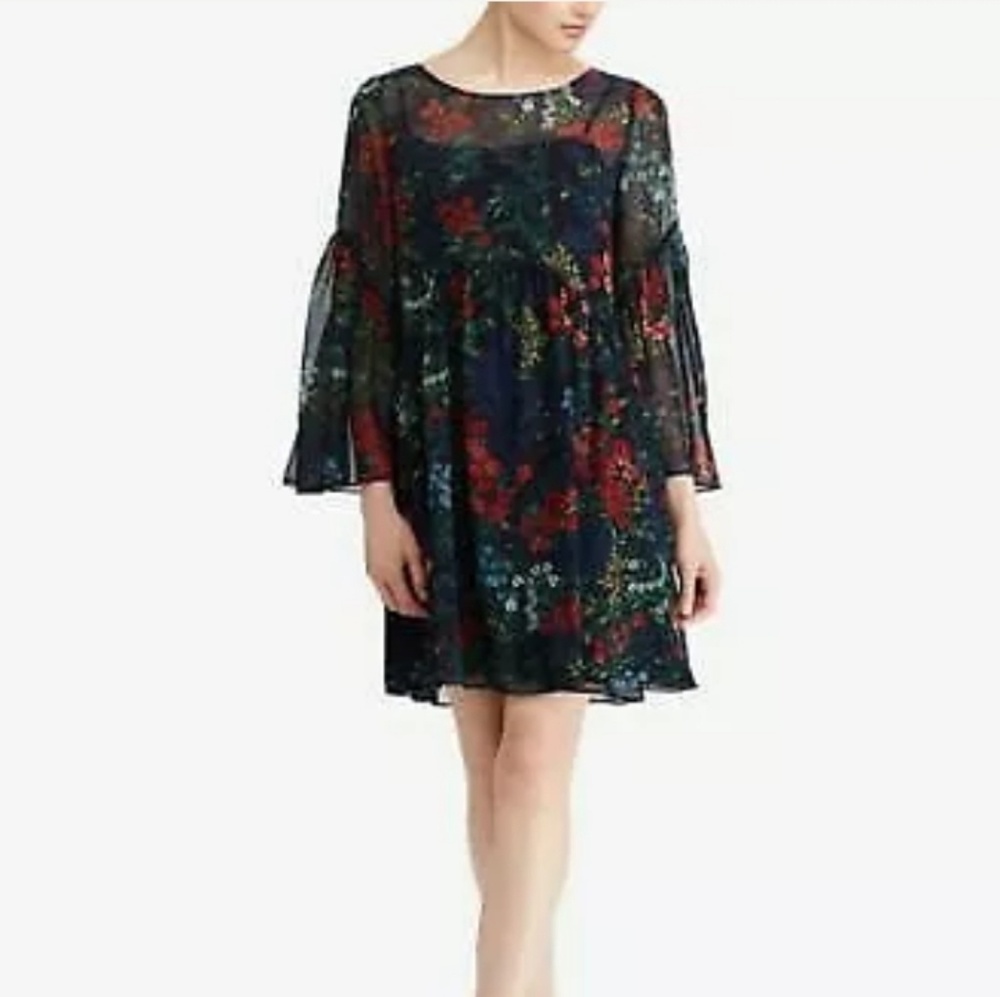 Ralph Lauren Dress Dark Floral Flirty Blue Flower